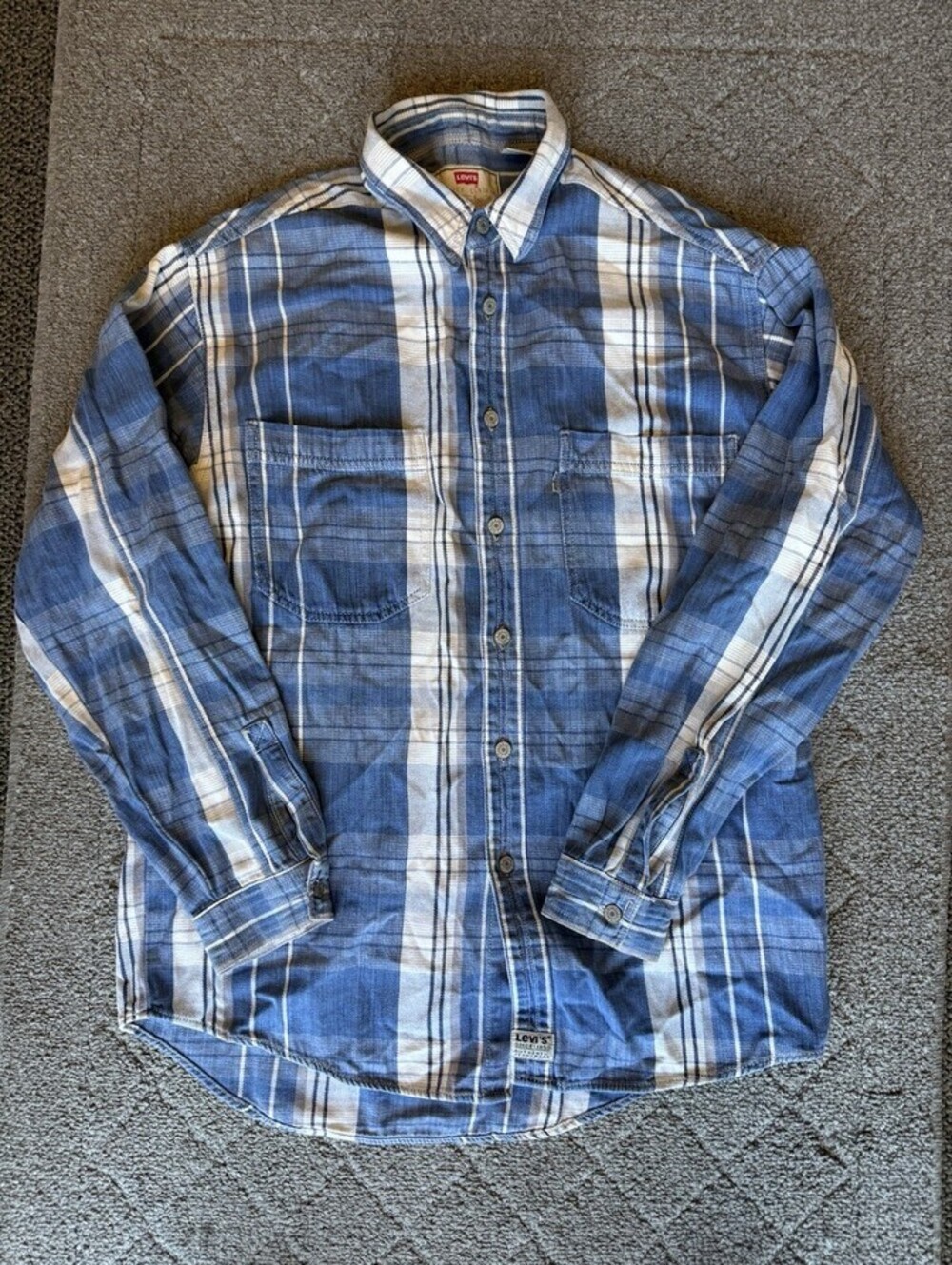 Levi's Vintage Twill Double Pocket Blue Plaid Chore Shirt M
